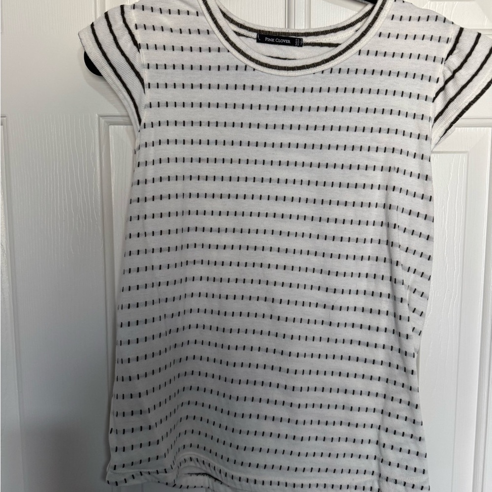Pink Clover Black and White Striped Short Sleeve Top